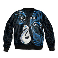 Personalised New Zealand Bomber Jacket Aotearoa Silver Fern With Manaia Maori Unique Blue - Wonder Print Shop