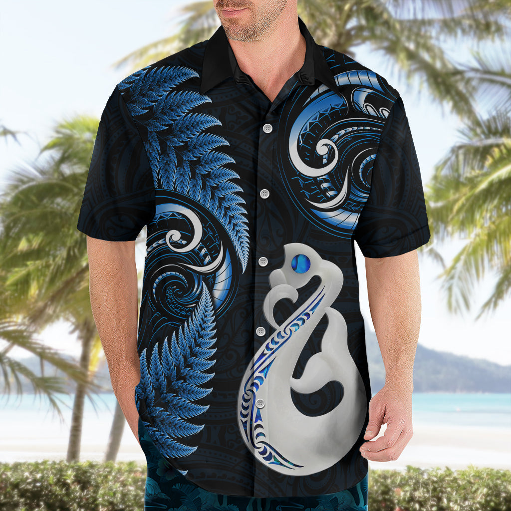 Personalised New Zealand Hawaiian Shirt Aotearoa Silver Fern With Manaia Maori Unique Blue - Wonder Print Shop