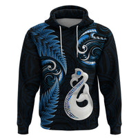 Personalised New Zealand Hoodie Aotearoa Silver Fern With Manaia Maori Unique Blue - Wonder Print Shop
