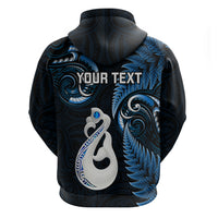 Personalised New Zealand Hoodie Aotearoa Silver Fern With Manaia Maori Unique Blue - Wonder Print Shop