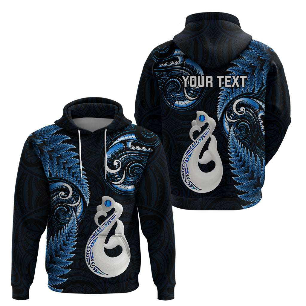 Personalised New Zealand Hoodie Aotearoa Silver Fern With Manaia Maori Unique Blue - Wonder Print Shop