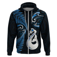 Personalised New Zealand Hoodie Aotearoa Silver Fern With Manaia Maori Unique Blue - Wonder Print Shop