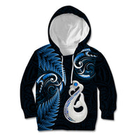 Personalised New Zealand Kid Hoodie Aotearoa Silver Fern With Manaia Maori Unique Blue - Wonder Print Shop