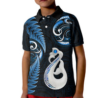 Personalised New Zealand Kid Polo Shirt Aotearoa Silver Fern With Manaia Maori Unique Blue - Wonder Print Shop