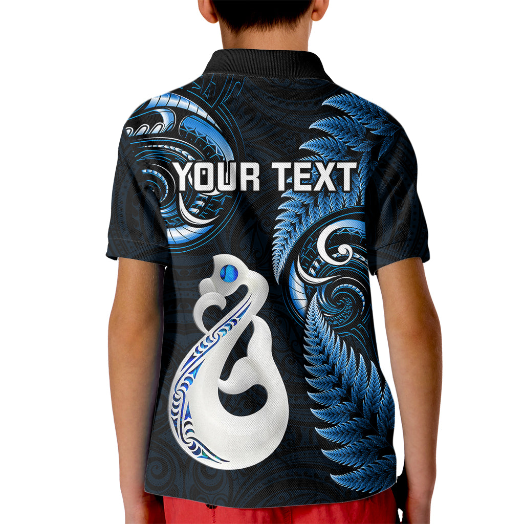 Personalised New Zealand Kid Polo Shirt Aotearoa Silver Fern With Manaia Maori Unique Blue - Wonder Print Shop