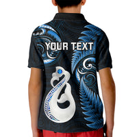Personalised New Zealand Kid Polo Shirt Aotearoa Silver Fern With Manaia Maori Unique Blue - Wonder Print Shop
