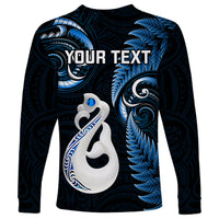 Personalised New Zealand Long Sleeve Shirt Aotearoa Silver Fern With Manaia Maori Unique Blue - Wonder Print Shop