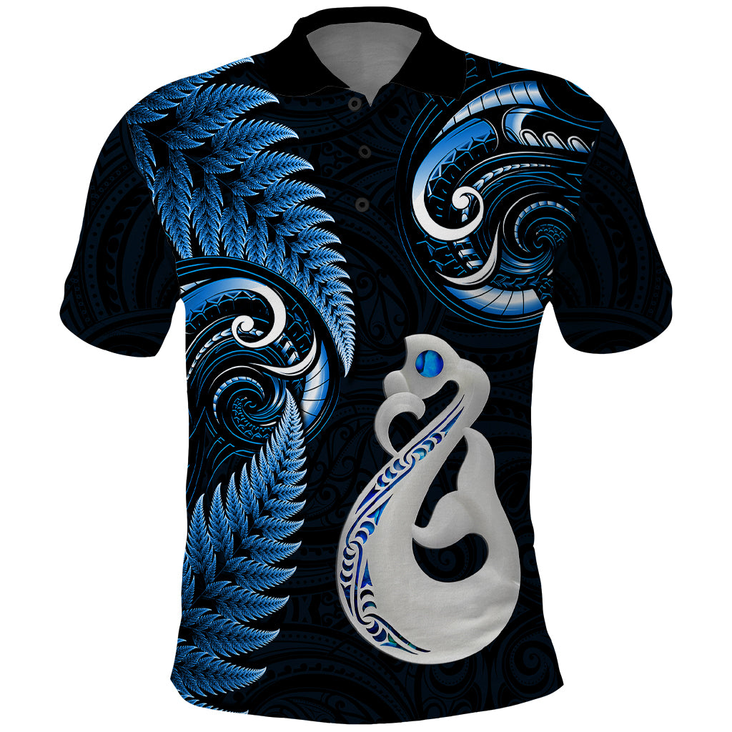 Personalised New Zealand Polo Shirt Aotearoa Silver Fern With Manaia Maori Unique Blue - Wonder Print Shop