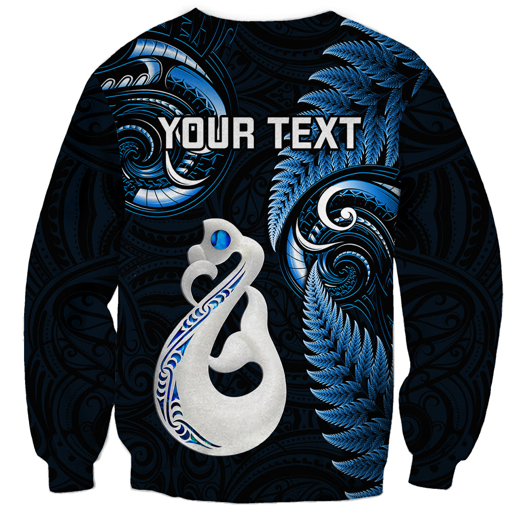 Personalised New Zealand Sweatshirt Aotearoa Silver Fern With Manaia Maori Unique Blue - Wonder Print Shop