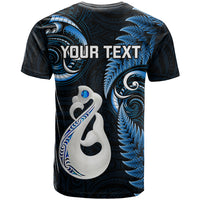 Personalised New Zealand T Shirt Aotearoa Silver Fern With Manaia Maori Unique Blue - Wonder Print Shop