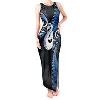 Personalised New Zealand Tank Maxi Dress Aotearoa Silver Fern With Manaia Maori Unique Blue - Wonder Print Shop