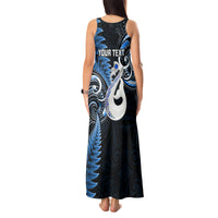Personalised New Zealand Tank Maxi Dress Aotearoa Silver Fern With Manaia Maori Unique Blue - Wonder Print Shop