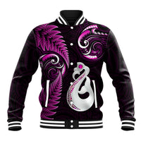 Personalised New Zealand Baseball Jacket Aotearoa Silver Fern With Manaia Maori Unique Pink - Wonder Print Shop