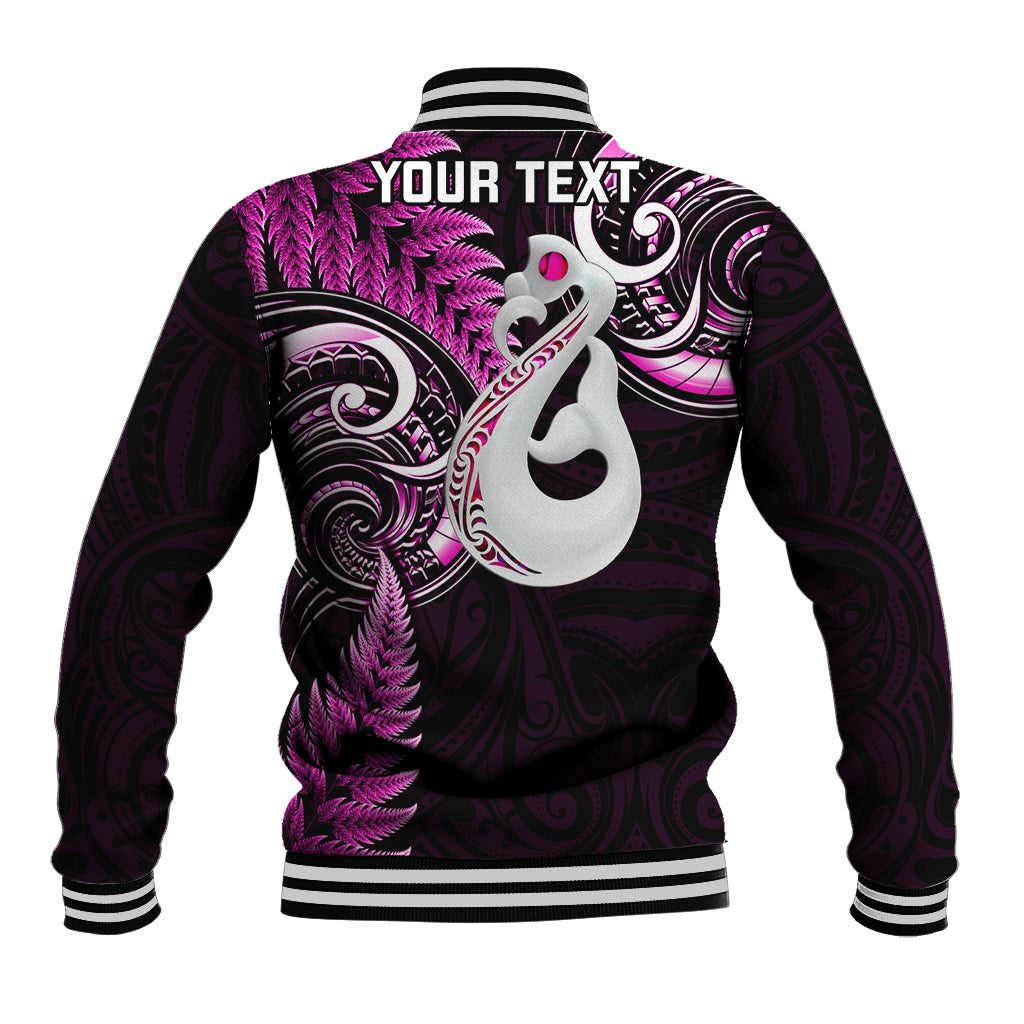 Personalised New Zealand Baseball Jacket Aotearoa Silver Fern With Manaia Maori Unique Pink - Wonder Print Shop
