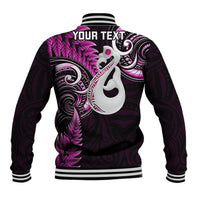 Personalised New Zealand Baseball Jacket Aotearoa Silver Fern With Manaia Maori Unique Pink - Wonder Print Shop