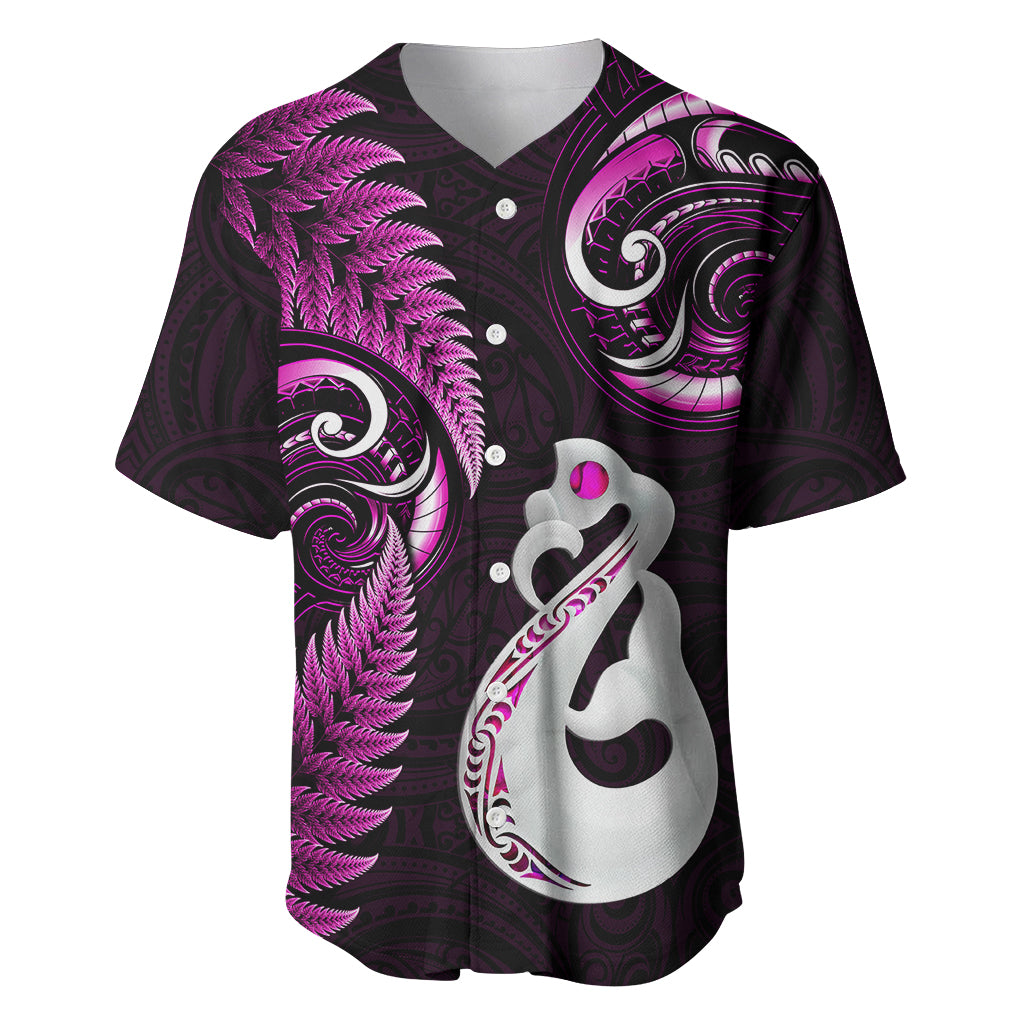Personalised New Zealand Baseball Jersey Aotearoa Silver Fern With Manaia Maori Unique Pink - Wonder Print Shop