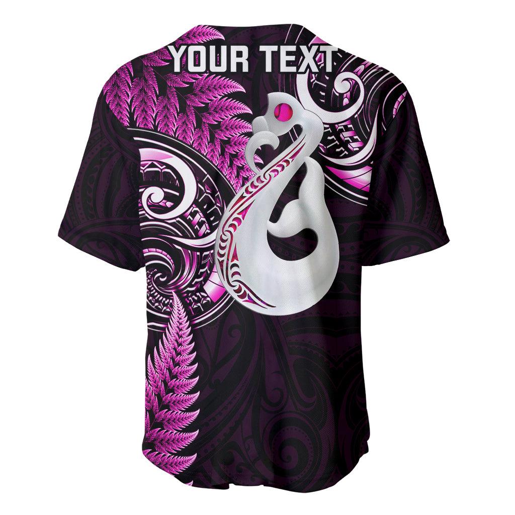 Personalised New Zealand Baseball Jersey Aotearoa Silver Fern With Manaia Maori Unique Pink - Wonder Print Shop