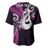 Personalised New Zealand Baseball Jersey Aotearoa Silver Fern With Manaia Maori Unique Pink - Wonder Print Shop