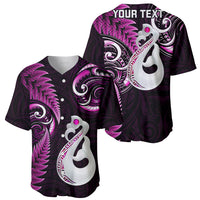 Personalised New Zealand Baseball Jersey Aotearoa Silver Fern With Manaia Maori Unique Pink - Wonder Print Shop