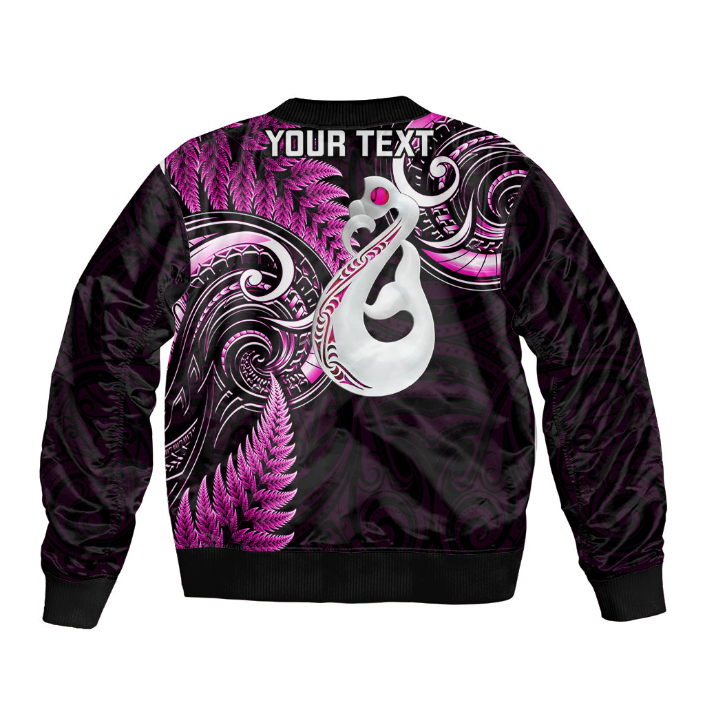 Personalised New Zealand Bomber Jacket Aotearoa Silver Fern With Manaia Maori Unique Pink - Wonder Print Shop