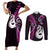 Personalised New Zealand Couples Short Sleeve Bodycon Dress and Long Sleeve Button Shirts Aotearoa Silver Fern With Manaia Maori Unique Pink - Wonder Print Shop
