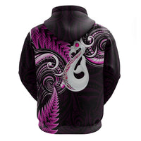Personalised New Zealand Hoodie Aotearoa Silver Fern With Manaia Maori Unique Pink - Wonder Print Shop