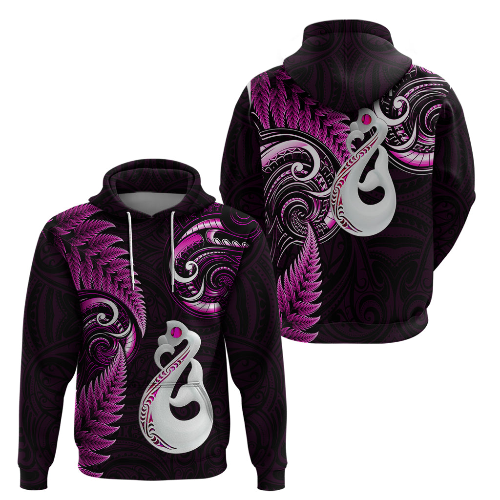 Personalised New Zealand Hoodie Aotearoa Silver Fern With Manaia Maori Unique Pink - Wonder Print Shop