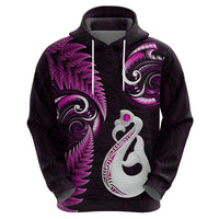 Personalised New Zealand Hoodie Aotearoa Silver Fern With Manaia Maori Unique Pink - Wonder Print Shop