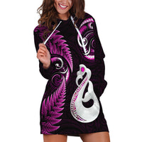 Personalised New Zealand Hoodie Dress Aotearoa Silver Fern With Manaia Maori Unique Pink - Wonder Print Shop