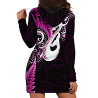 Personalised New Zealand Hoodie Dress Aotearoa Silver Fern With Manaia Maori Unique Pink - Wonder Print Shop