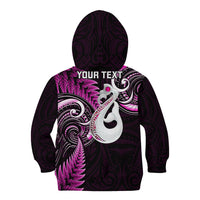 Personalised New Zealand Kid Hoodie Aotearoa Silver Fern With Manaia Maori Unique Pink - Wonder Print Shop