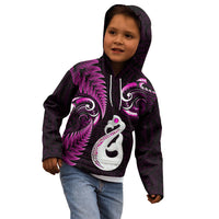 Personalised New Zealand Kid Hoodie Aotearoa Silver Fern With Manaia Maori Unique Pink - Wonder Print Shop