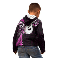 Personalised New Zealand Kid Hoodie Aotearoa Silver Fern With Manaia Maori Unique Pink - Wonder Print Shop