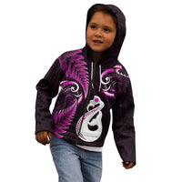 Personalised New Zealand Kid Hoodie Aotearoa Silver Fern With Manaia Maori Unique Pink - Wonder Print Shop