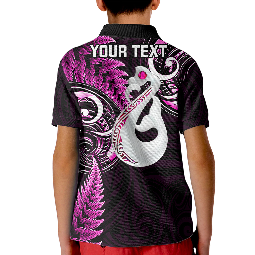 Personalised New Zealand Kid Polo Shirt Aotearoa Silver Fern With Manaia Maori Unique Pink - Wonder Print Shop