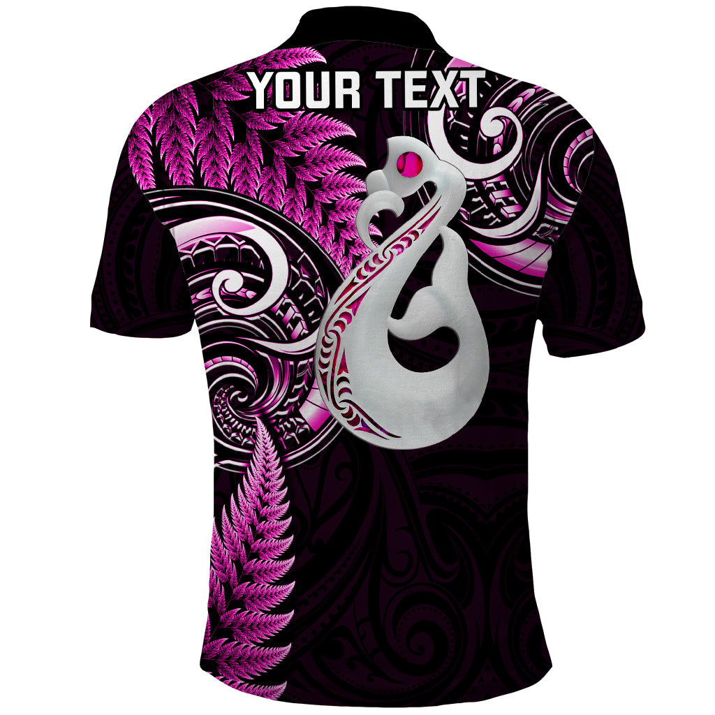 Personalised New Zealand Polo Shirt Aotearoa Silver Fern With Manaia Maori Unique Pink - Wonder Print Shop