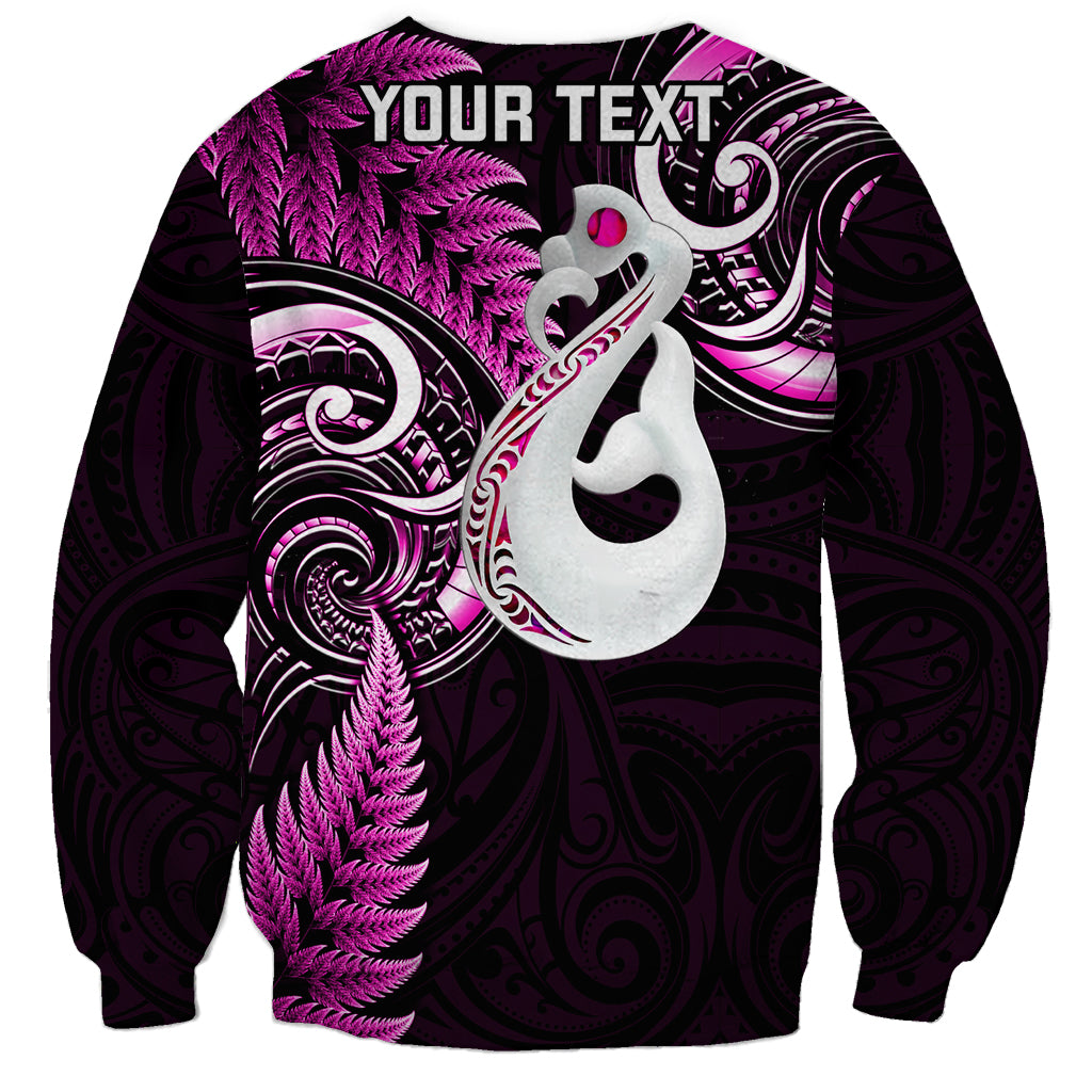Personalised New Zealand Sweatshirt Aotearoa Silver Fern With Manaia Maori Unique Pink - Wonder Print Shop