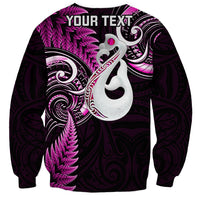 Personalised New Zealand Sweatshirt Aotearoa Silver Fern With Manaia Maori Unique Pink - Wonder Print Shop