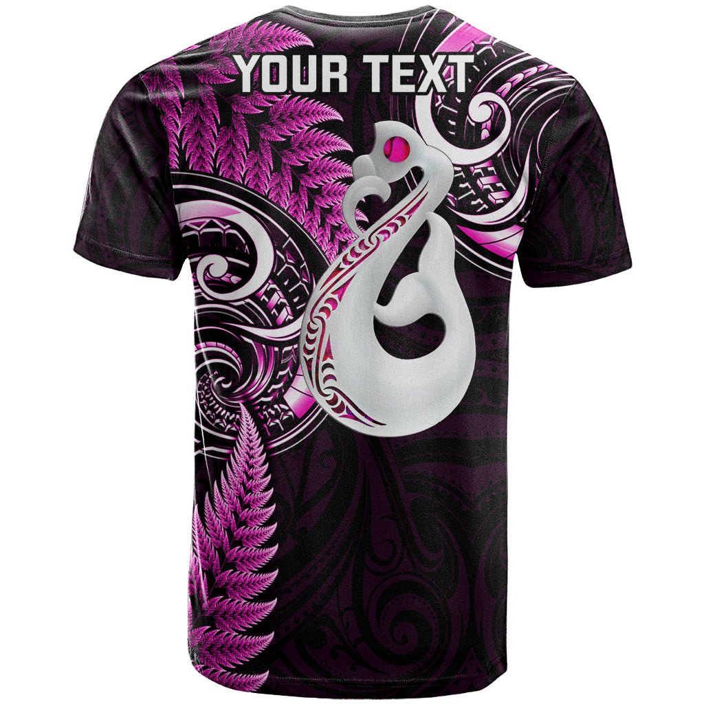 Personalised New Zealand T Shirt Aotearoa Silver Fern With Manaia Maori Unique Pink - Wonder Print Shop