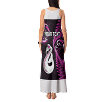 Personalised New Zealand Tank Maxi Dress Aotearoa Silver Fern With Manaia Maori Unique Pink - Wonder Print Shop