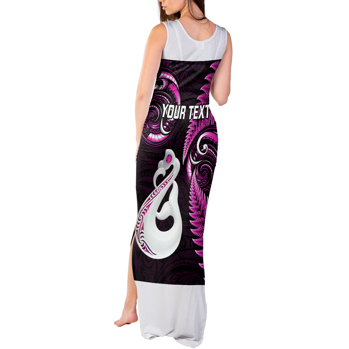 Personalised New Zealand Tank Maxi Dress Aotearoa Silver Fern With Manaia Maori Unique Pink - Wonder Print Shop