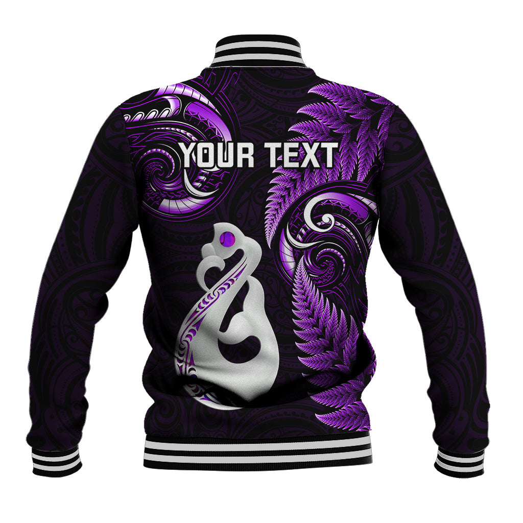 Personalised New Zealand Baseball Jacket Aotearoa Silver Fern With Manaia Maori Unique Purple - Wonder Print Shop