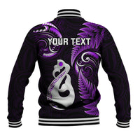 Personalised New Zealand Baseball Jacket Aotearoa Silver Fern With Manaia Maori Unique Purple - Wonder Print Shop