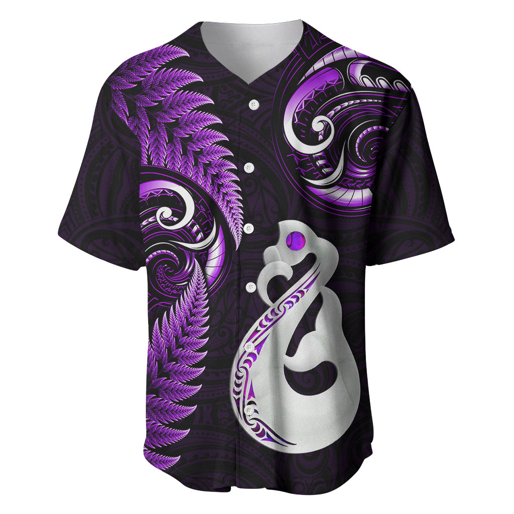 Personalised New Zealand Baseball Jersey Aotearoa Silver Fern With Manaia Maori Unique Purple - Wonder Print Shop