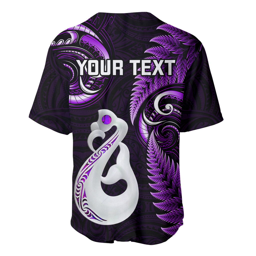 Personalised New Zealand Baseball Jersey Aotearoa Silver Fern With Manaia Maori Unique Purple - Wonder Print Shop