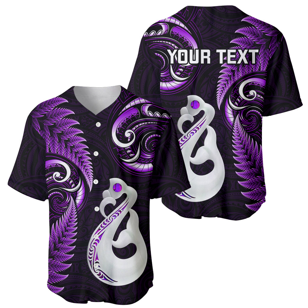 Personalised New Zealand Baseball Jersey Aotearoa Silver Fern With Manaia Maori Unique Purple - Wonder Print Shop