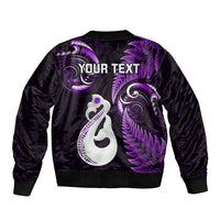 Personalised New Zealand Bomber Jacket Aotearoa Silver Fern With Manaia Maori Unique Purple - Wonder Print Shop
