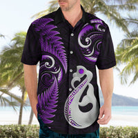 Personalised New Zealand Hawaiian Shirt Aotearoa Silver Fern With Manaia Maori Unique Purple - Wonder Print Shop