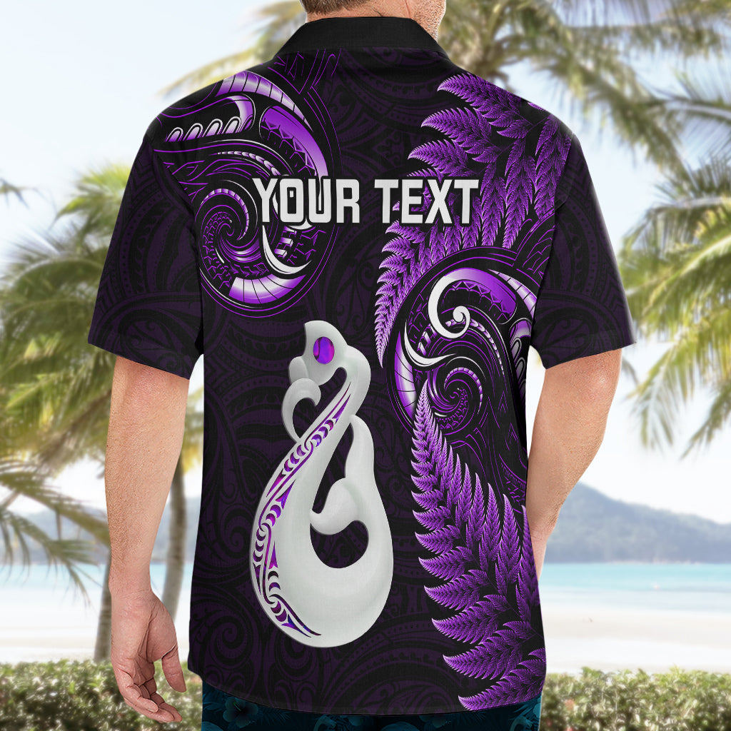 Personalised New Zealand Hawaiian Shirt Aotearoa Silver Fern With Manaia Maori Unique Purple - Wonder Print Shop