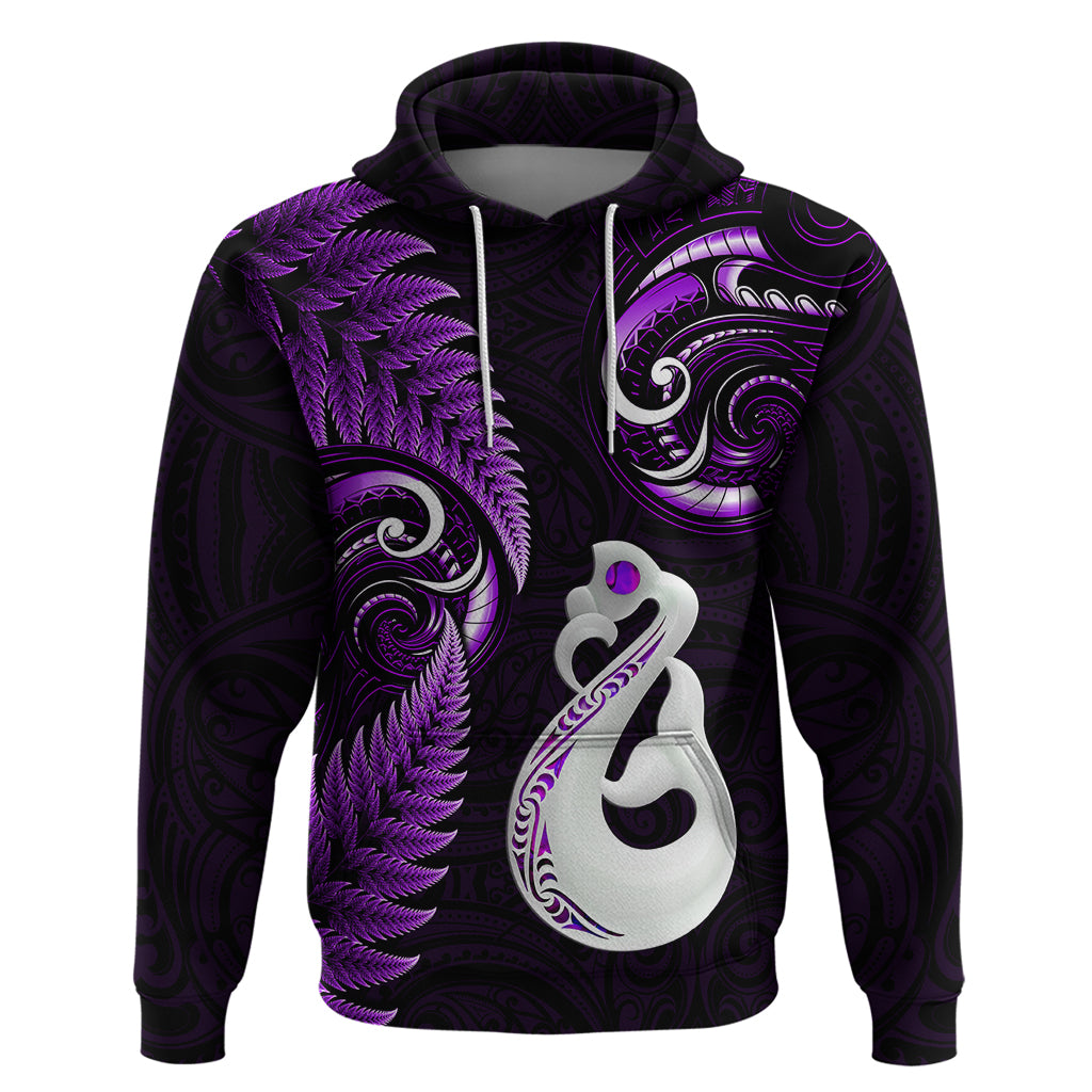 Personalised New Zealand Hoodie Aotearoa Silver Fern With Manaia Maori Unique Purple - Wonder Print Shop